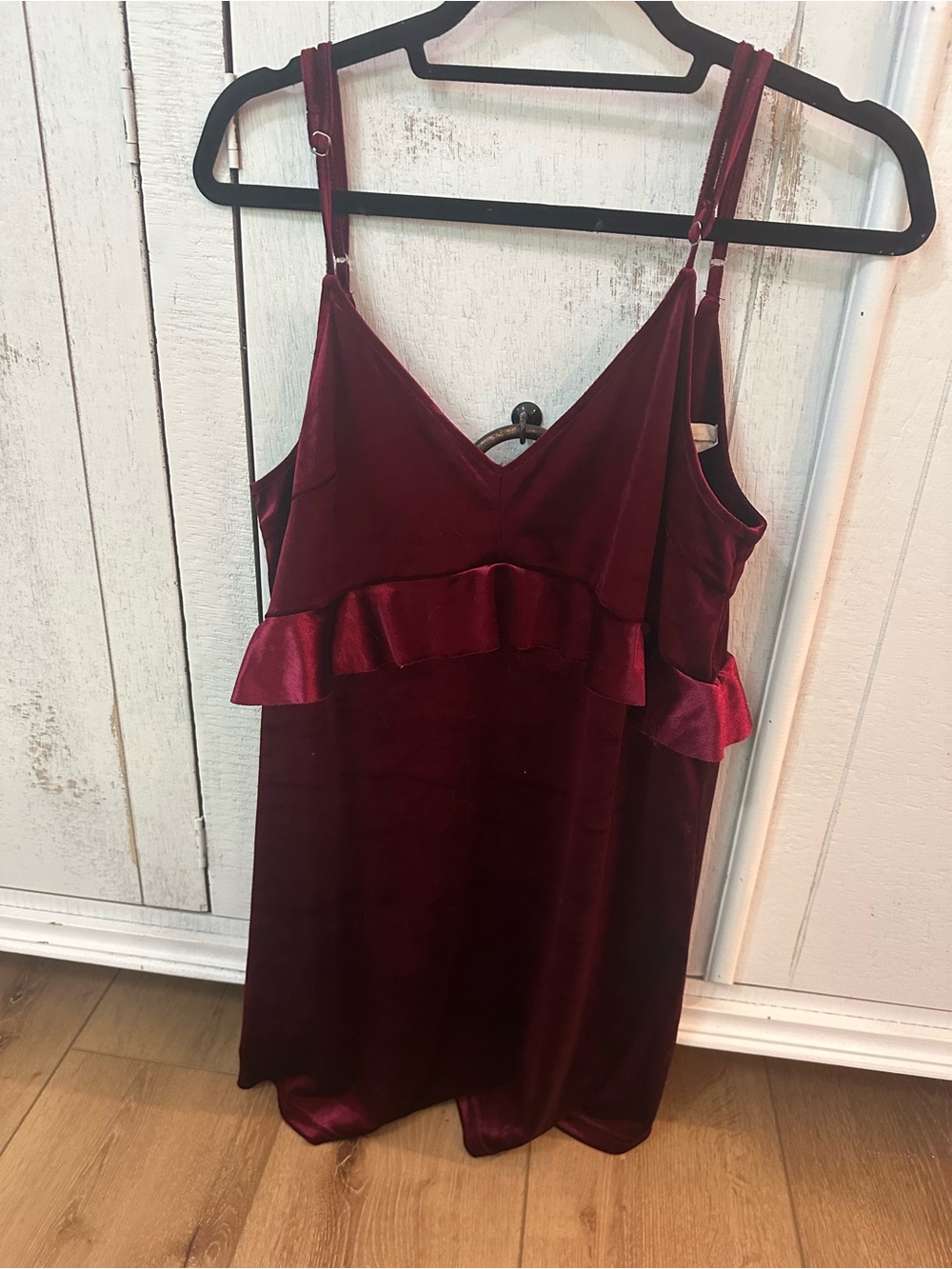 vestique Burgundy Velvet Ruffle Dress